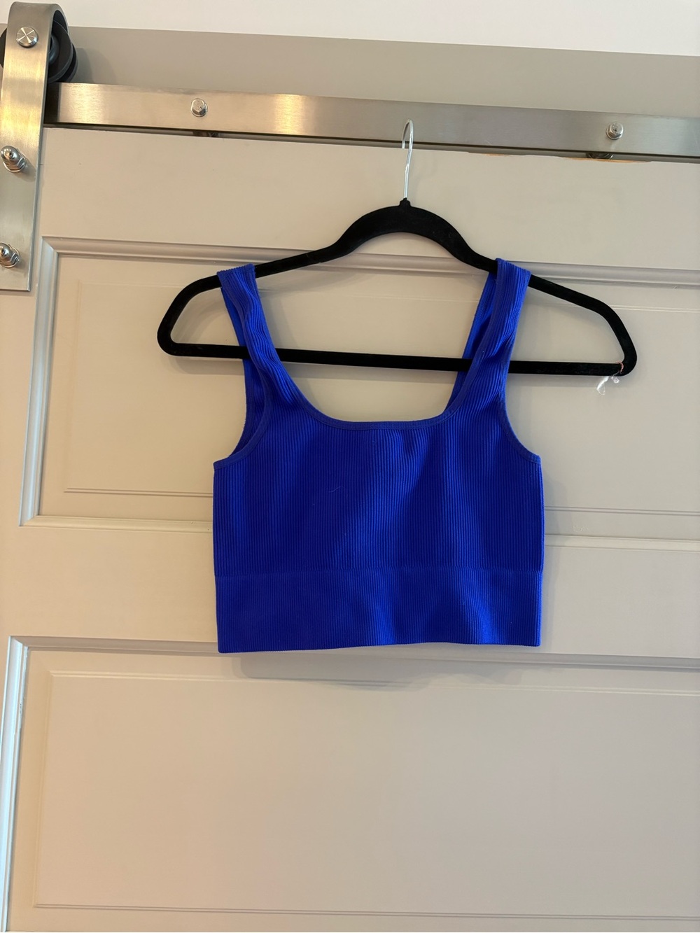 Women's Ribbed Scoop Crop Tank Top - Royal Blue